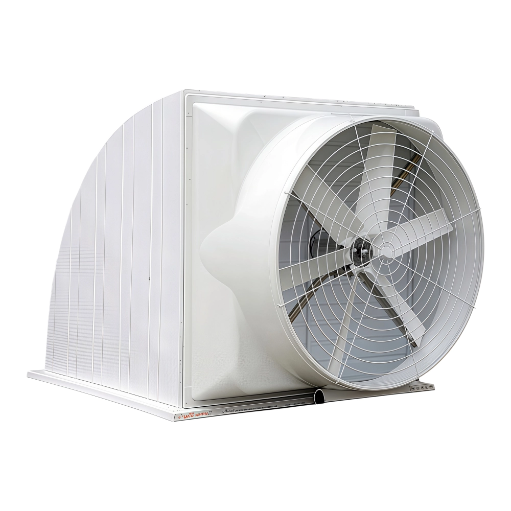 Elbow-type FRP rooftop exhaust fan, angle view